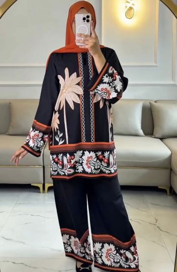 FANCY NATURAL CREPE DIGITAL PRINTED CO-ORD BLACK