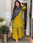 FANCY NATURAL CREPE SILK REAL MIRROR WORK TOP PALAZZO WITH DUPATTA YELLOW