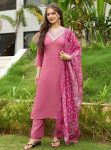 FANCY RAYON EMBROIDERY WORK TOP BOTTOM WITH DUPATTA PINK