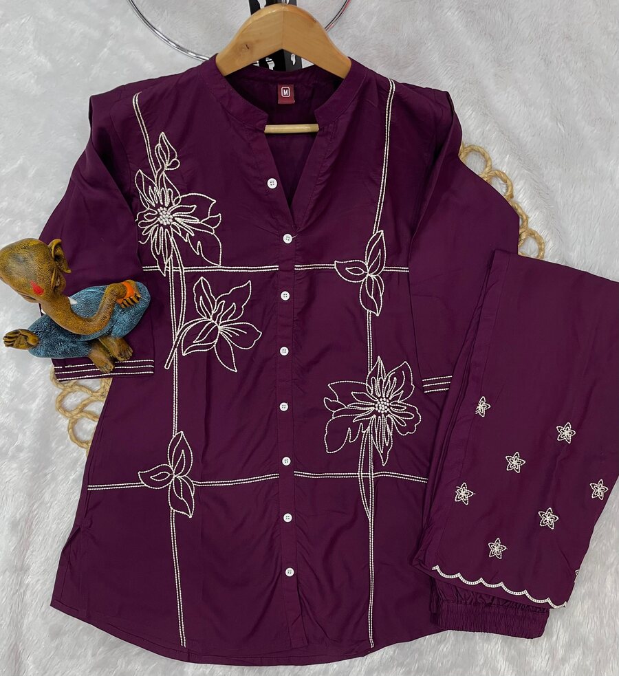 FANCY RAYON MULTI EMBROIDERY THREAD WORK CO-ORD SET OFFICE WEAR WHOLESALE PRICE ETHNIC GARMENT (4)