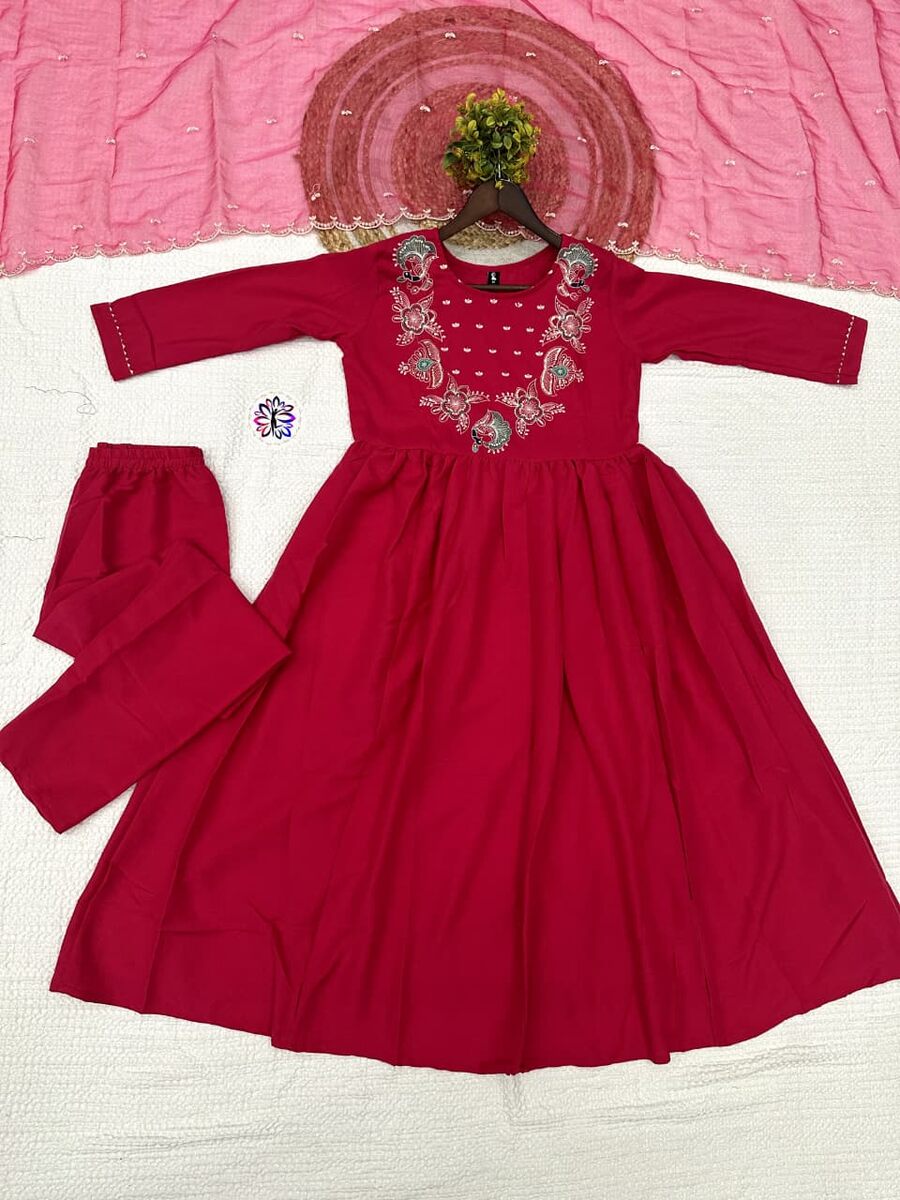 FANCY RAYON SILK EMBROIDERY WORK TOP BOTTOM WITH DUPATTA FESTIVE WEAR WHOLESALE PRICE ETHNIC GARMENT (1)