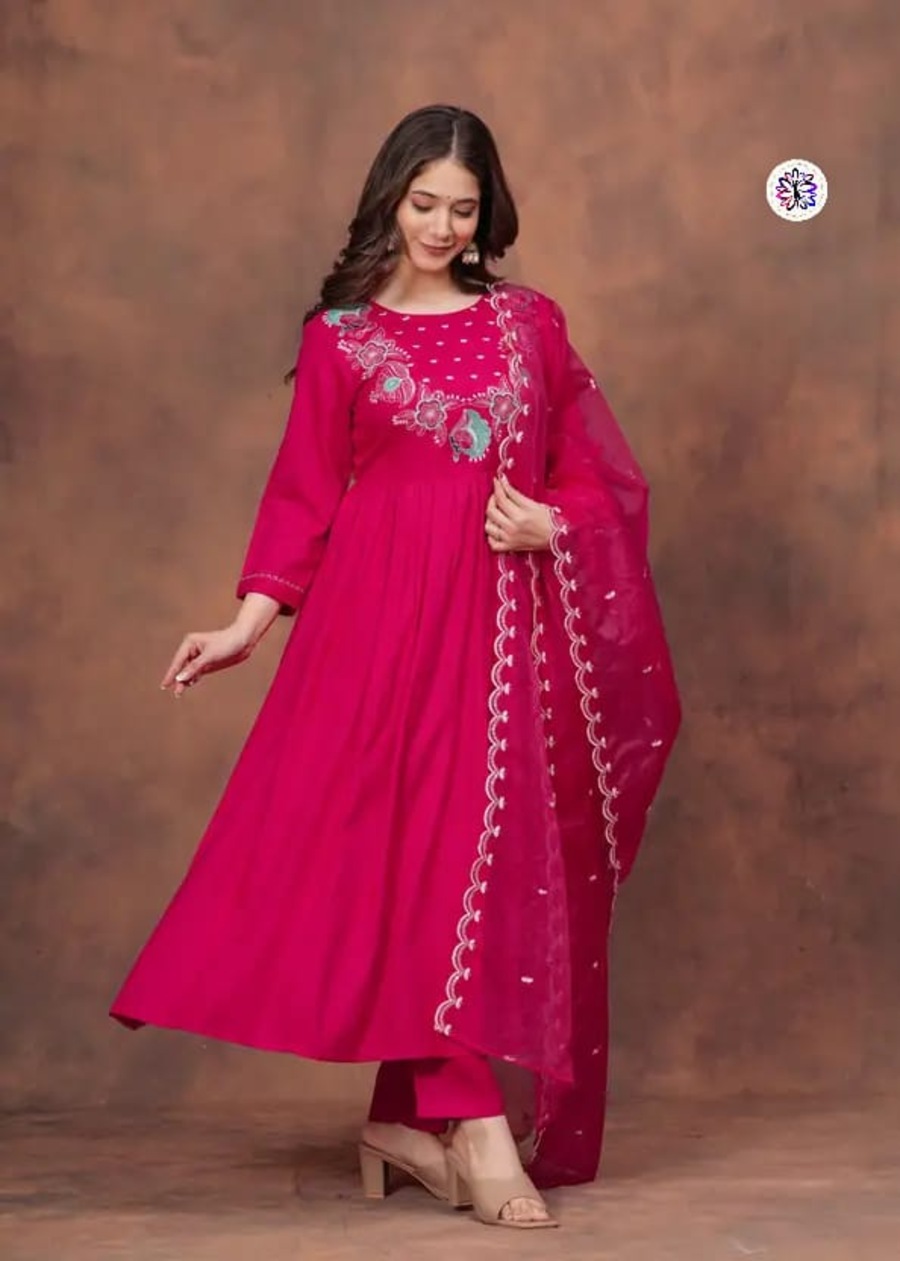 FANCY RAYON SILK EMBROIDERY WORK TOP BOTTOM WITH DUPATTA FESTIVE WEAR WHOLESALE PRICE ETHNIC GARMENT (10)