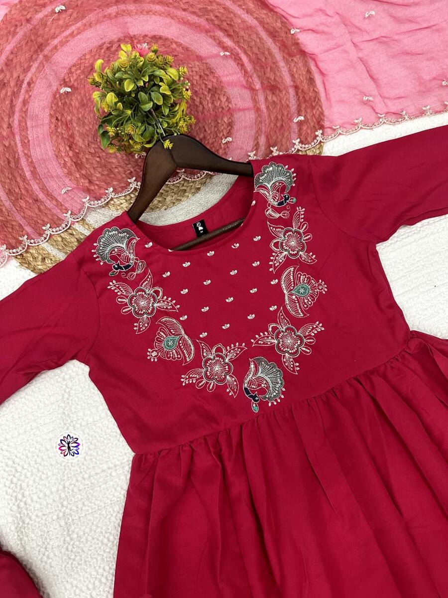 FANCY RAYON SILK EMBROIDERY WORK TOP BOTTOM WITH DUPATTA FESTIVE WEAR WHOLESALE PRICE ETHNIC GARMENT (13)