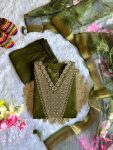 FANCY ROMAN SILK EMBROIDERY WITH SEQUENCE WORK TOP BOTTOM WITH DUPATTA MEHNDI