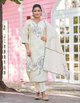 FANCY ROMAN SILK EMBROIDERY WORK TOP BOTTOM WITH DUPATTA WHITE