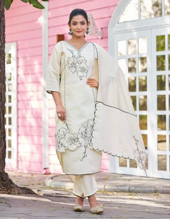 FANCY ROMAN SILK EMBROIDERY WORK TOP BOTTOM WITH DUPATTA WHITE