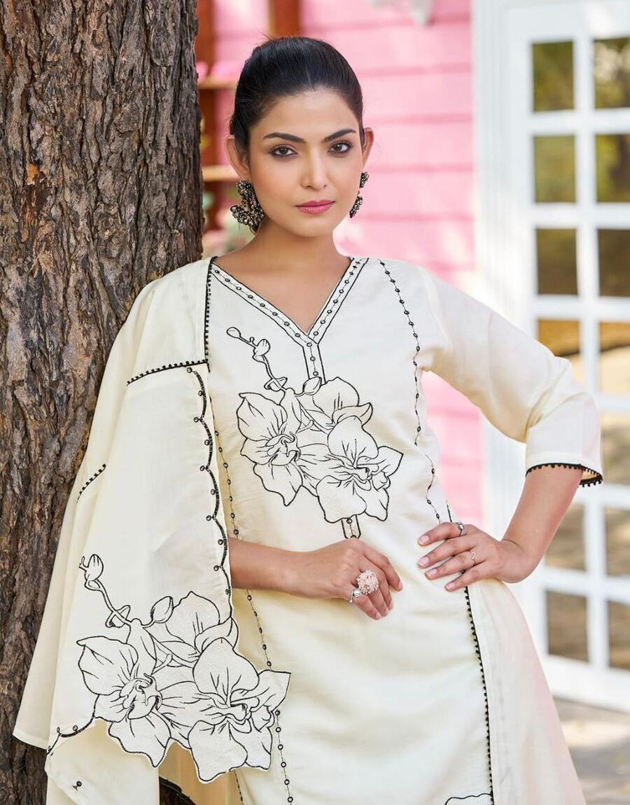 FANCY ROMAN SILK EMBROIDERY WORK TOP BOTTOM WITH DUPATTA OFFICE WEAR WHOLESALE PRICE ETHNIC GARMENT (5)