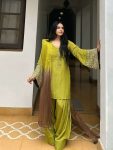 FANCY SATIN SILK EMBROIDERY SEQUENCE WORK TOP PATIYALA WITH DUPATTA LEMON