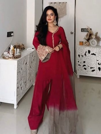 FANCY SATIN SILK EMBROIDERY SEQUENCE WORK TOP PATIYALA WITH DUPATTA  RANI