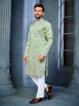 FANCY SOFT SILK MULTI THREAD EMBROIDERY WORK MEN'S KURTA PAYJAMA PISTA