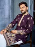 FANCY SOFT SILK MULTI THREAD EMBROIDERY WORK MEN’S KURTA PAYJAMA FESTIVE WEAR WHOLESALE PRICE ETHNIC GARMENT (11)