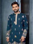 FANCY SOFT SILK MULTI THREAD EMBROIDERY WORK MEN’S KURTA PAYJAMA FESTIVE WEAR WHOLESALE PRICE ETHNIC GARMENT (15)