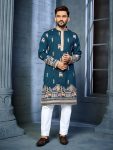FANCY SOFT SILK MULTI THREAD EMBROIDERY WORK MEN’S KURTA PAYJAMA FESTIVE WEAR WHOLESALE PRICE ETHNIC GARMENT (15)