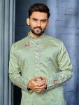 FANCY SOFT SILK MULTI THREAD EMBROIDERY WORK MEN’S KURTA PAYJAMA FESTIVE WEAR WHOLESALE PRICE ETHNIC GARMENT (1)