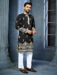 FANCY SOFT SILK MULTI THREAD EMBROIDERY WORK MEN'S KURTA PAYJAMA BLACK