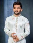 FANCY SOFT SILK MULTI THREAD EMBROIDERY WORK MEN’S KURTA PAYJAMA FESTIVE WEAR WHOLESALE PRICE ETHNIC GARMENT (9)