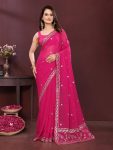 FANCY STAR GEORGETTE EMBROIDERY CUTWORK WORK LACE BORDER WORK SAREE WITH UNSTITCHED BLOUSE RANI