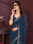 FANCY STAR GEORGETTE EMBROIDERY CUTWORK WORK LACE BORDER WORK SAREE WITH UNSTITCHED BLOUSE PARTY WEAR WHOLESALE PRICE ETHNIC GARMENT (3)