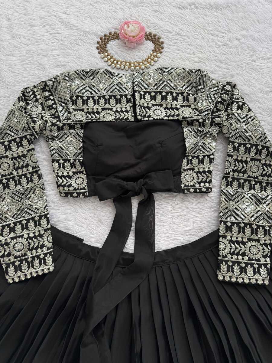 FANCY TABBY ORGANZA PLAIN LEHENGA WITH THREAD & SEQUENCE WORK CHOLI PARTY WEAR WHOLESALE PRICE ETHNIC GARMENT (1)