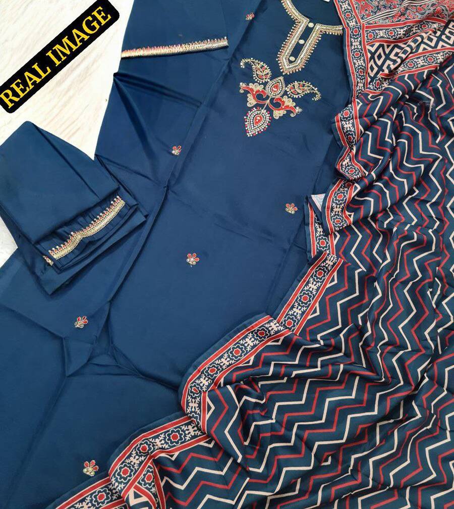 FANCY VISCOSE CHANDERI SEQUENCE CODING EMBROIDERY WORK TOP BOTTOM WITH DUPATTA FESTIVE WEAR WHOLESALE PRICE ETHNIC GARMENT (1)