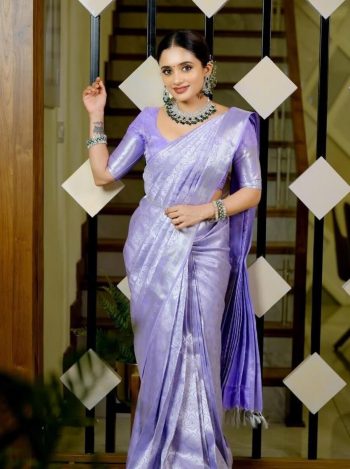 FASHIONABLE BANARASI SOFT SILK WEAVING WORK SAREE WITH UNSTITCHED BLOUSE LAVENDER