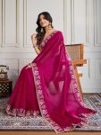 FASHIONABLE CHIFFON SILK EMBROIDERY WITH CUTWORK BORDER SAREE WITH UNSTITCHED BLOUSE WEDDING WEAR WHOLESALE PRICE ETHNIC GARMENT (7)