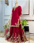 FASHIONABLE CHINON SILK EMBROIDERY SEQUENCE WORK TOP PALAZZO WITH DUPATTA WEDDING WEAR WHOLESALE PRICE ETHNIC GARMENT (2)