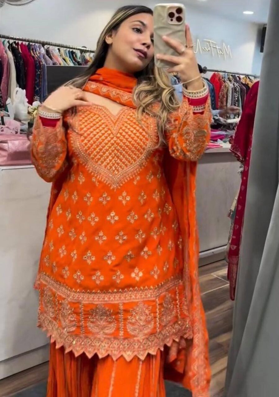 FASHIONABLE CHINON SILK SEQUENCE EMBROIDERY WORK TOP PALAZZO WITH DUPATTA FESTIVE WEAR WHOLESALE PRICE ETHNIC GARMENT (4)