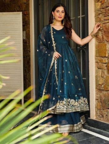 FASHIONABLE CRUNCHY SILK EMBROIDERY SEQUENCE WORK TOP PALAZZO WITH DUPATTA RAMA