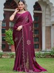 FASHIONABLE FENDY SILK DIAMOND WORK SAREE WITH UNSTITCHED BLOUSE WINE