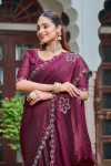 FASHIONABLE FENDY SILK DIAMOND WORK SAREE WITH UNSTITCHED BLOUSE PARTY WEAR WHOLESALE PRICE ETHNIC GARMENT (2)