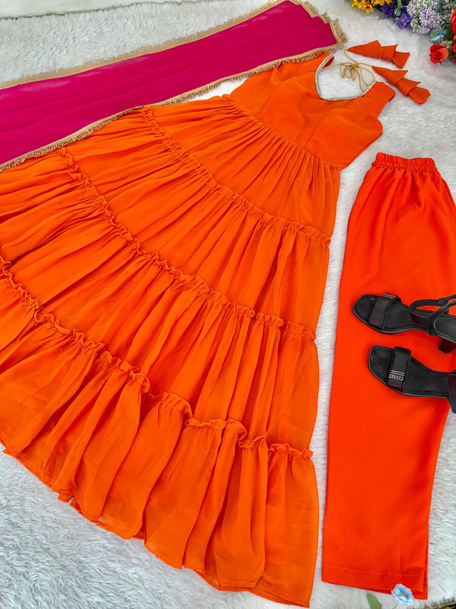 FASHIONABLE GEORGETTE CHIFFON PLAIN GOWN BOTTOM WITH DUPATTA FESTIVAL WEAR WHOLESALE PRICE ETHNIC GARMENT (16)