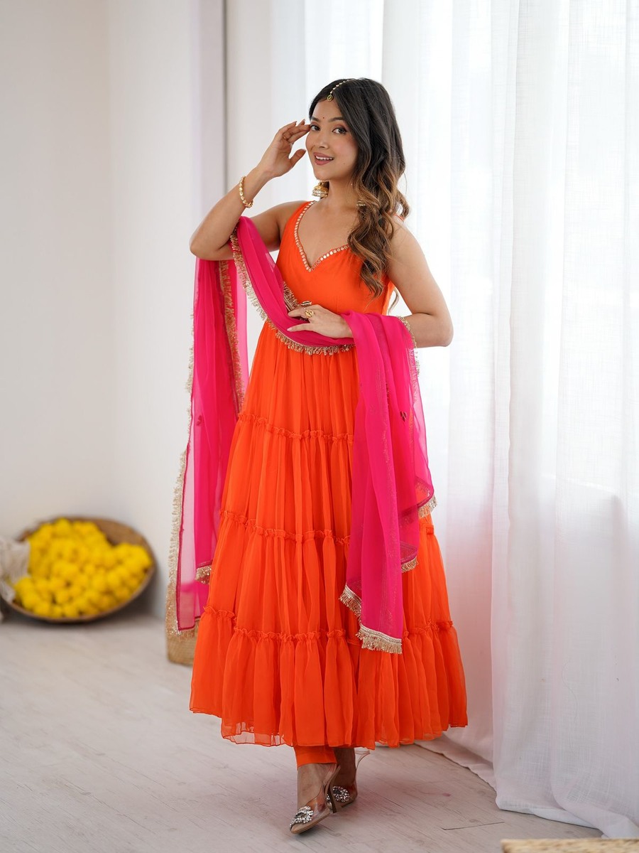 FASHIONABLE GEORGETTE CHIFFON PLAIN GOWN BOTTOM WITH DUPATTA FESTIVAL WEAR WHOLESALE PRICE ETHNIC GARMENT (3)