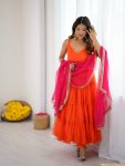 FASHIONABLE GEORGETTE CHIFFON PLAIN GOWN BOTTOM WITH DUPATTA FESTIVAL WEAR WHOLESALE PRICE ETHNIC GARMENT (3)