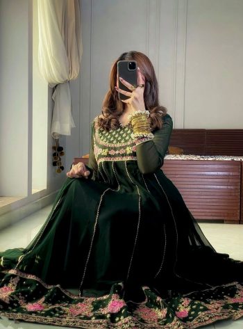 FASHIONABLE GEORGETTE EMBROIDERY SEQUENCE WORK GOWN BOTTOM WITH DUPATTA GREEN