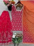 FASHIONABLE GEORGETTE EMBROIDERY SEQUENCE WORK TOP PALAZZO WITH DUPATTA PINK