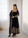 FASHIONABLE GEORGETTE MULTI THREAD HEAVY EMBROIDERY SEQUENCE WORK GOWN BOTTOM WITH DUPATTA BLACK