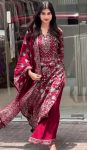 MODERN GEORGETTE DIGITAL PRINT & REAL MIRROR WORK TOP PALAZZO WITH DUPATTA MAROON