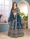FASHIONABLE NET EMBROIDERY SEQUENCE DESIGN WORK LEHENGA CHOLI WITH DUPATTA RAMA