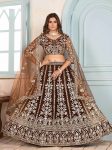 FASHIONABLE NET EMBROIDERY SEQUENCE DESIGN WORK LEHENGA CHOLI WITH DUPATTA BROWN