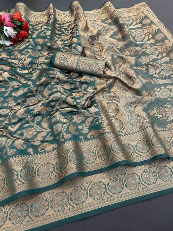 FASHIONABLE ORGANZA DESIGNER BORDER SAREE WITH UNSTITCHED BLOUSE RAMA