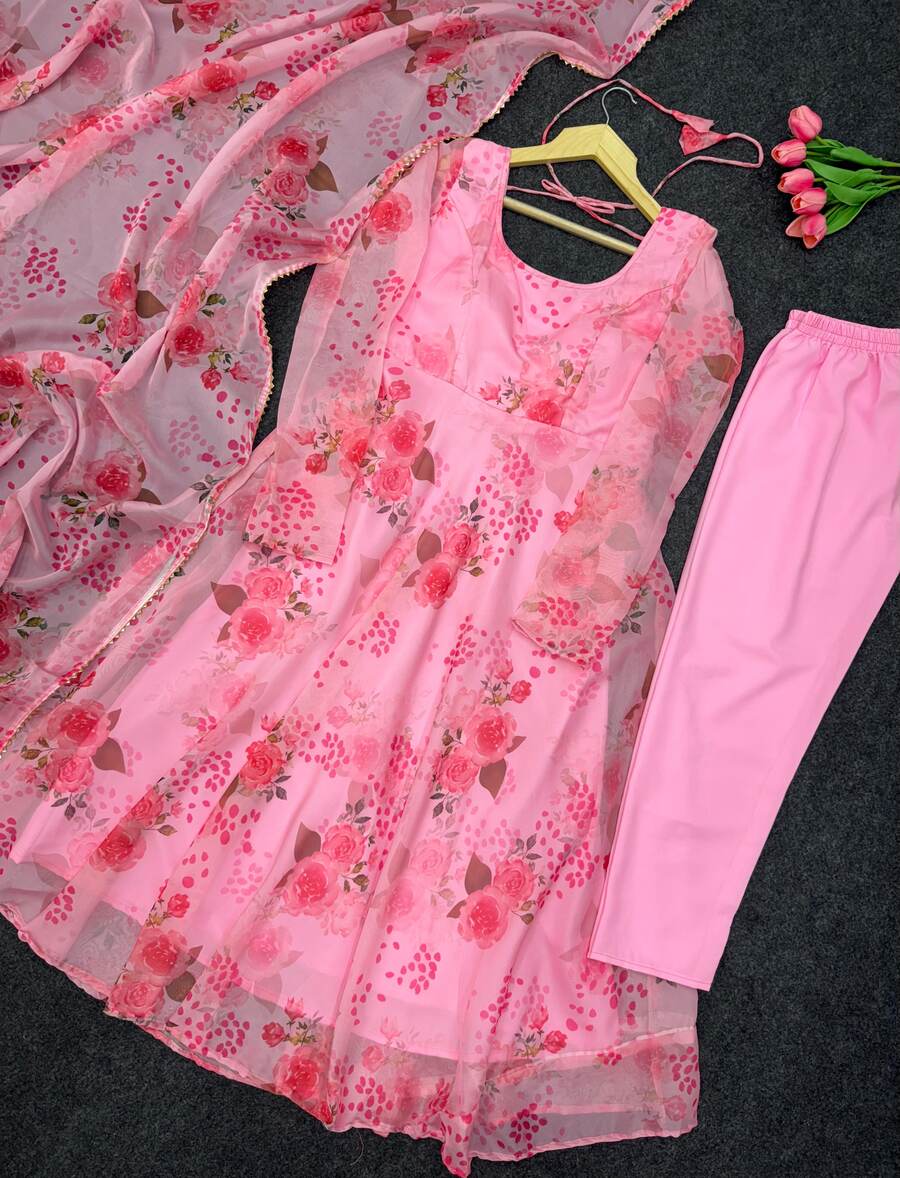 FASHIONABLE ORGANZA FLORAL PRINT WORK ANARKALI BOTTOM WITH DUPATTA FESTIVAL WEAR WHOLESALE PRICE ETHNIC GARMENT (11)