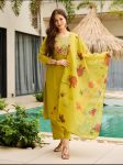 FASHIONABLE RAYON SLUB EMBROIDERY WORK TOP BOTTOM WITH DUPATTA GREEN