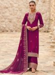 FASHIONABLE VICHITRA SILK EMBROIDERY ZARI SEQUENCE WORK TOP BOTTOM WITH DUPATTA WINE