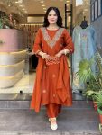 FASHIONABLE VICHITRA SILK SEQUENCE CODING EMBROIDERY WORK TOP BOTTOM WITH DUPATTA ORANGE