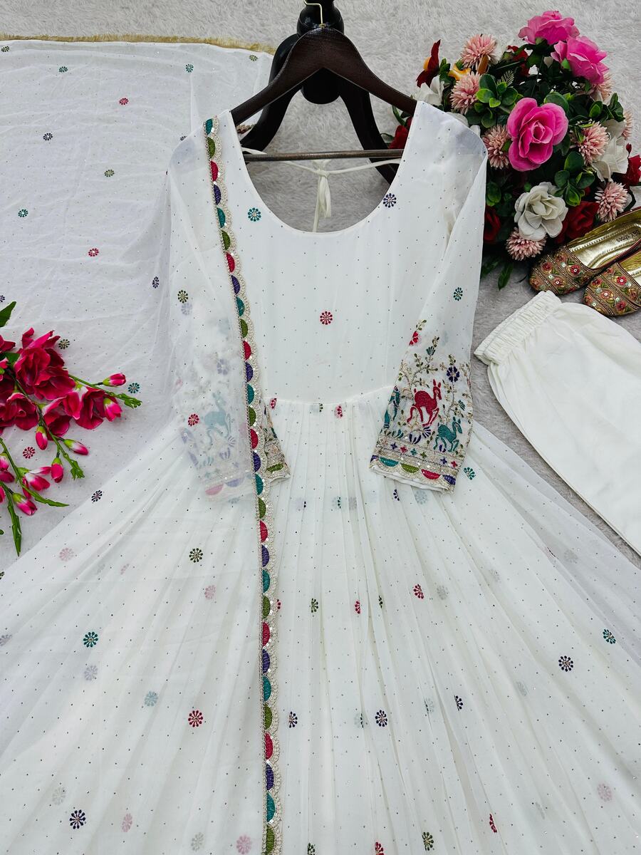 GEORGETTE EMBROIDERY SEQUENCE CODING DORI WITH DIAMOND WORK GOWN BOTTOM WITH DUPATTA WEDDING WEAR WHOLESALE PRICE ETHNIC GARMENT (12)