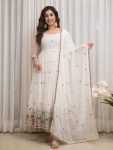 GEORGETTE EMBROIDERY SEQUENCE CODING DORI WITH DIAMOND WORK GOWN BOTTOM WITH DUPATTA WHITE