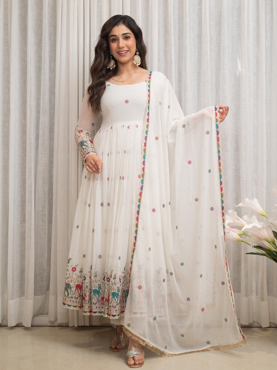 GEORGETTE EMBROIDERY SEQUENCE CODING DORI WITH DIAMOND WORK GOWN BOTTOM WITH DUPATTA WEDDING WEAR WHOLESALE PRICE ETHNIC GARMENT (7)