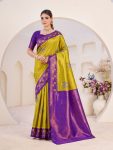 LATEST BANARASI ART SILK BUTTERFLY ZARI WORK WITH WOVEN BORDER SAREE WITH UNSTITCHED BLOUSE YELOW