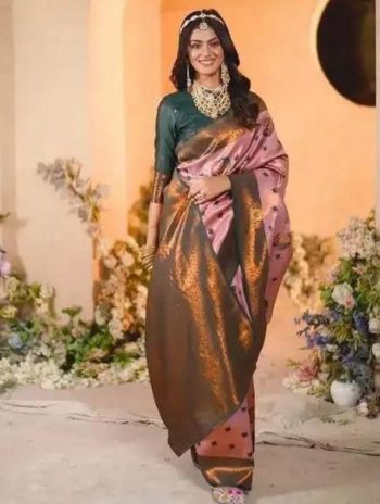 LATEST BANARASI LICHI SILK WEAVING WORK SAREE WITH UNSTITCHED BLOUSE BABY PINK
